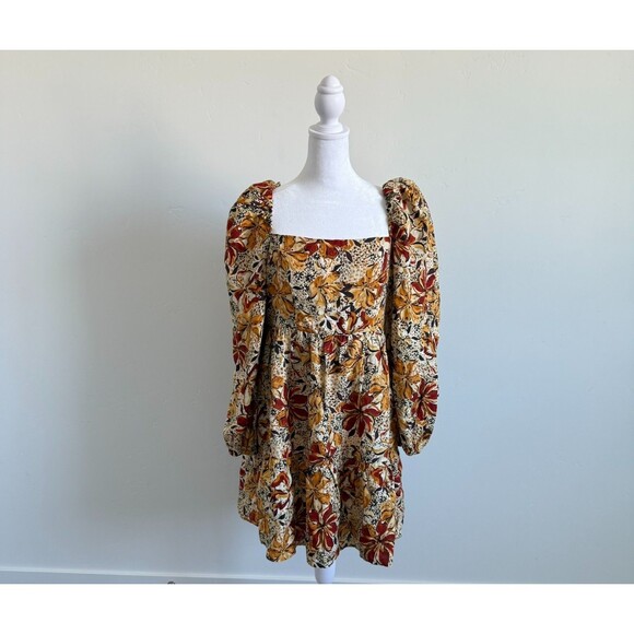& Other Stories Floral Mini Dress Autumnal Floral Print Square neck Womens US 10 - Picture 5 of 12